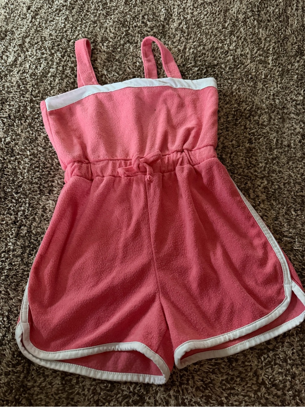 Girls Pink Terry Romper with White Trim